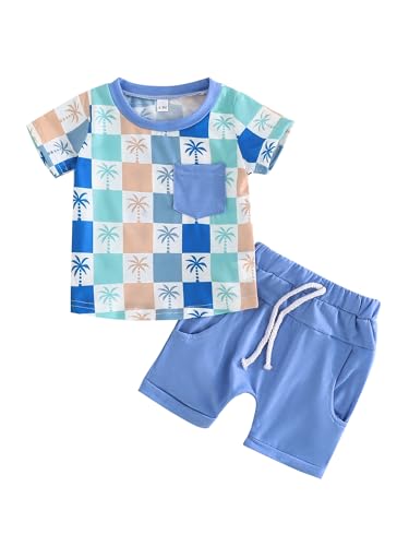 Image of SUREPOCH Baby Boy Clothes Set Summer Toddler Short-Sleeve Shirt & Elastic Waist Shorts Set For Baby Boy Outfits