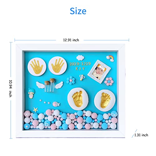 Image of Baby Handprint and Footprint Makers Kit Keepsake Hands Casting kit, 12.9 x 10.9 In Newborn Baby Nursery Memory Art Photo Frame Kit Baby Registry Search Gift Baby Shower Picture Frames Boy, Girl Blue