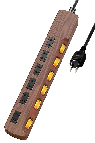 エレコム 電源タップ 雷ガード 個別スイッチ ほこりシャッター付 6個口 木目調 3m ウォルナット ECT-1330Wの商品画像（Amazon）