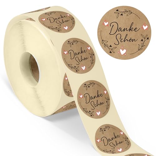 colortouch Dankeschön Aufkleber - 500 St Danke Etiketten - 35 mm Rund Rolle - Vielen Dank Sticker in Kraftpapier Optik für Weihnachtsdeko Papiertüten Hochzeit Geburtstag Verpackung - Weihnachtssticker