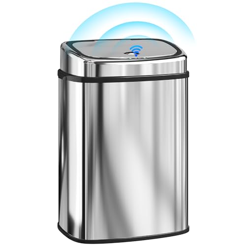 HOMCOM 50L Sensor Bin with Soft-Close Lid Automatic Kitchen Bin Silver Tone