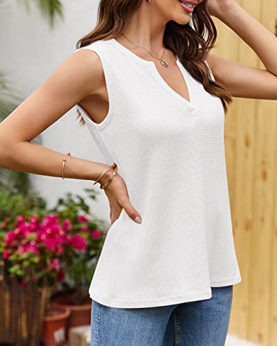 Womens Tank Tops V Neck Waffle Knit Summer Casual Sleeveless Loose Tee Shirts4
