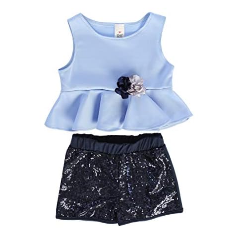Aki_Dress Flower Girl Shorts Set Sequin Shorts Tank Top 2 Pieces Set for Big Girl Blue 14 JKS 2218 Blue Navy JKS 2218 Blue 14 (2212) Cover