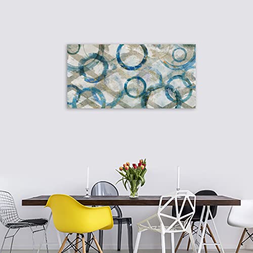 Canvas Wall Art Abstract Blue Circles Wall Pictures Geometric Patterns Canvas Painting Blue Rounds Brown Grey Diamands Wall Decor For Living Room Wall Decorations Framed Ready To Hang 20" X 40" #TOP3