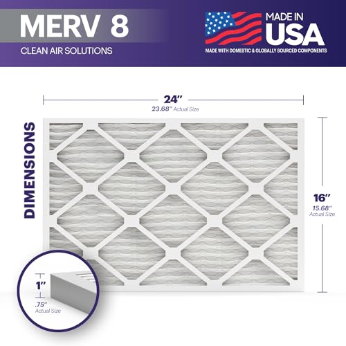 Image of BNX TruFilter 16x24x1 Air Filter MERV 8 (6-Pack) - MADE IN USA - Dust & Pet Defense Pleated Air Conditioner HVAC AC Furnace Filters for Dust, Pet, Mold, Pollen MPR 600 - 700 & FPR 5