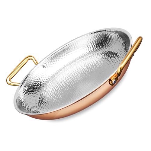 NIRBO Paellera Española Sartén Sin Revestimiento Antiadherente De Acero Inoxidable 304 Con Plancha De Doble Asa Sartén Sartén Paella De Mariscos,Rose Gold-26cm