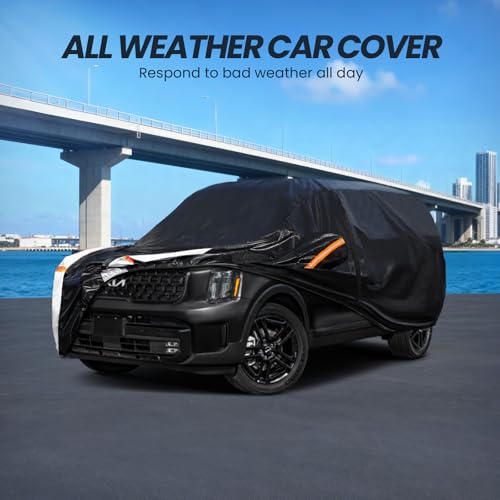 Image of Multi-Layer Car Cover Custom Fit for Kia Telluride(2016-2026), 100% Waterproof All Weather for Automobiles, Gift with Towel, Heavy Duty Car Covers for Rain Sun UV Protection with Door Zipper