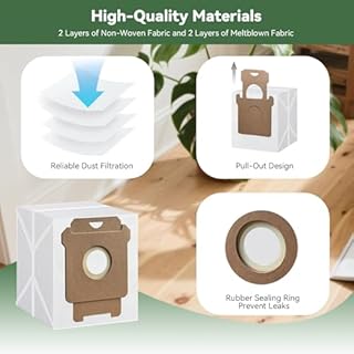 WAIKAS 6 sacchetti per iRobot Roomba Plus 505 Combo, Plus 405 Combo, 104/105 Combo, Max 705 Vac, Q0520 robot aspirapolvere, ricambi ad alta capacità - Sacchetto filtranti anti-allergeni