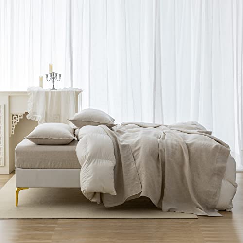 EVERLY Linen Sheets Set Full Size,100% French Stonewash Pure Linen Bed Sheets,4Pieces (1Flat Sheet,1Fitted Sheet,2Pillowcase) Suitable for Hot Sleepers,Deep Pocket Natural Bedding Set