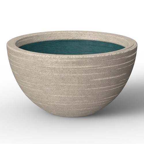 Kante Accent Round Bowl Weathered Concrete Planter 16.9" Dia, Outdoor