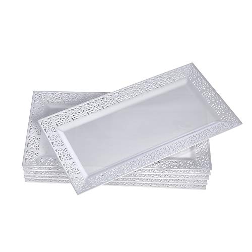 Silver Spoons DISPOSABLE LACE TRAYS  for Upscale Wedding and Dining  6 pc  White  14” x 75” -