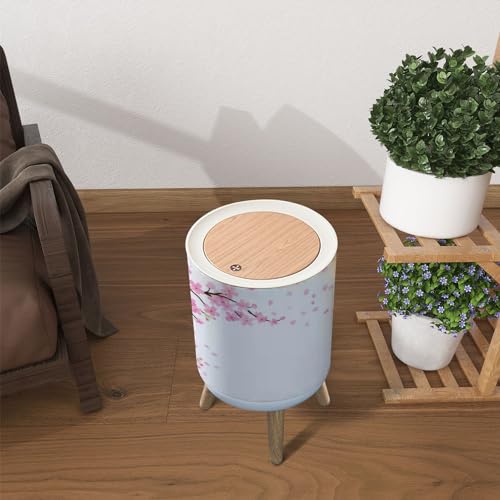 Image of Trash Can with Lid Cherry Blossoms Spring Flower Garden White Japanese Flowers Garbage Can Round Waste Bin Press Cover Dog Proof Wastebasket for Kitchen Bathroom Living Room Nursery 1.8gal