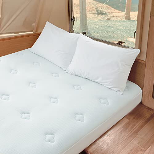 Hansleep Memory Foam Short Queen Mattress Topper, Rv Queen Mattress Pad With Deep Pocket, Breathable Air Mattress Cover, 60X75 Inches,White #TOP28
