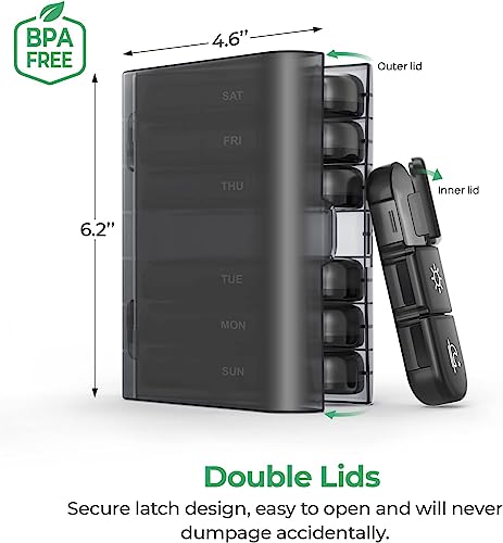 Image of Weekly Medicine Organizer Box 03 Times a Day, Tablets Container Case Travel Pill Box For 07 days | Black | 01 Pcs