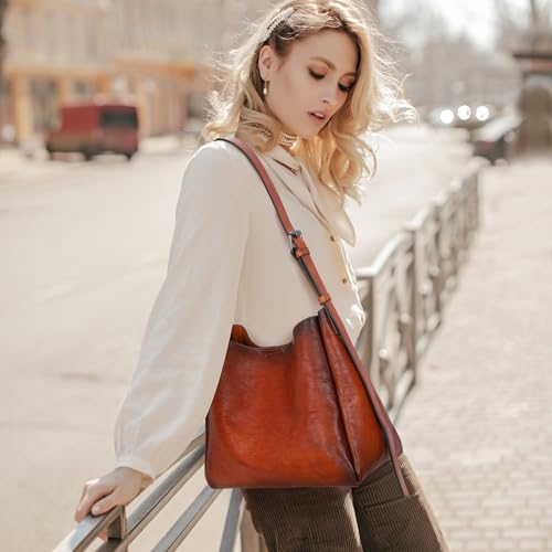 HESHE Genuine Leather Purses for Women Shoulder Handbags Crossbody Hobo Purses Buckets Satchel Bags Tote Work Top Handle Bag2