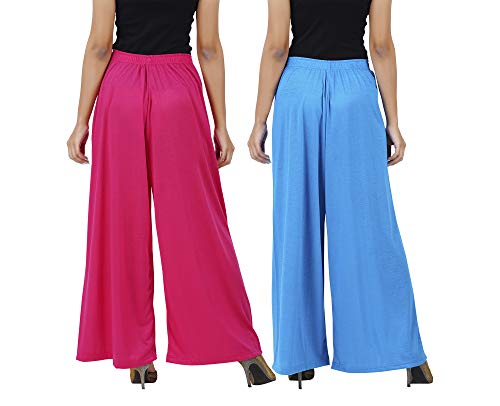 Image of Buy That Trendz M to 4XL Cotton Viscose Loose Fit Flared Wide Leg Palazzo Pants for Women Rani Pink Turquoise Combo Pack of 2
