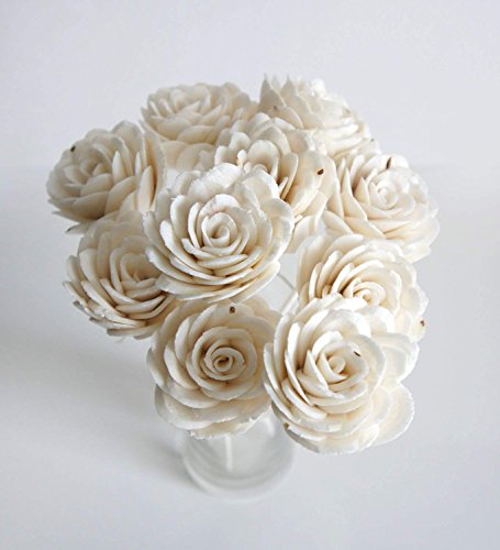 10 Damask Rose White Sola Flower Reed Diffuser for Home Fragrance by Plawanature. - Thumbnail 5