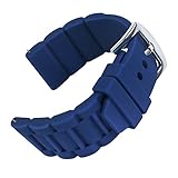 24mm Drak Blue Waterproof Silicone Wristwatch Strap Universal Rubber Watch Band Heavy Stainless Steel Buckle