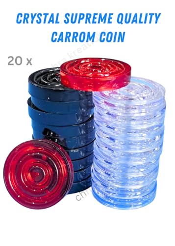 Image of Carrom Board Coin High Class Transparent Plastic /Acrylic Carrom Coins - Pack of 20 Coins with Free 1 Striker