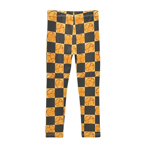 Orange Basketball Checkered Print Girls Leggings Soft Stretch Workout Yoga Dance Pants for Kids Casual Tights2