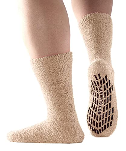 Image of Silverts Unisex Adaptive Non-Slip Grip Socks, Hospital Slippers for Elderly | Assisted dressing, nursing home, rehab & recovery wear, treaded sole, machine washable