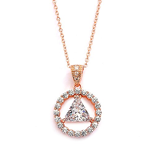 Mariell 14K Rose Gold Plated AA Recovery Necklace CZ Unity Pendant - Great Jewelry Gift for Sober Women