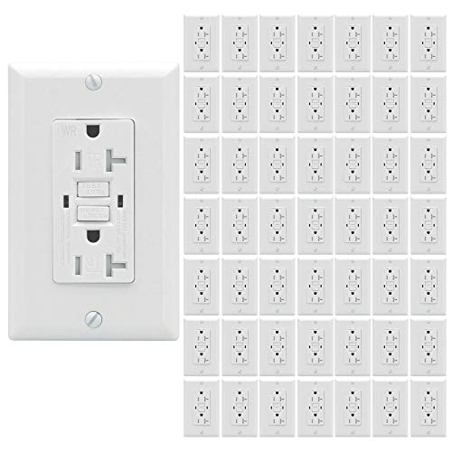 AH Lighting GFCI 20 Amp Self Test, Tamper and Weather Resistant Duplex Receptacle, Standard Decorative Outlet with LED Indicator, Ground Fault Circuit Interrupter, UL 943, White (50-Pack)