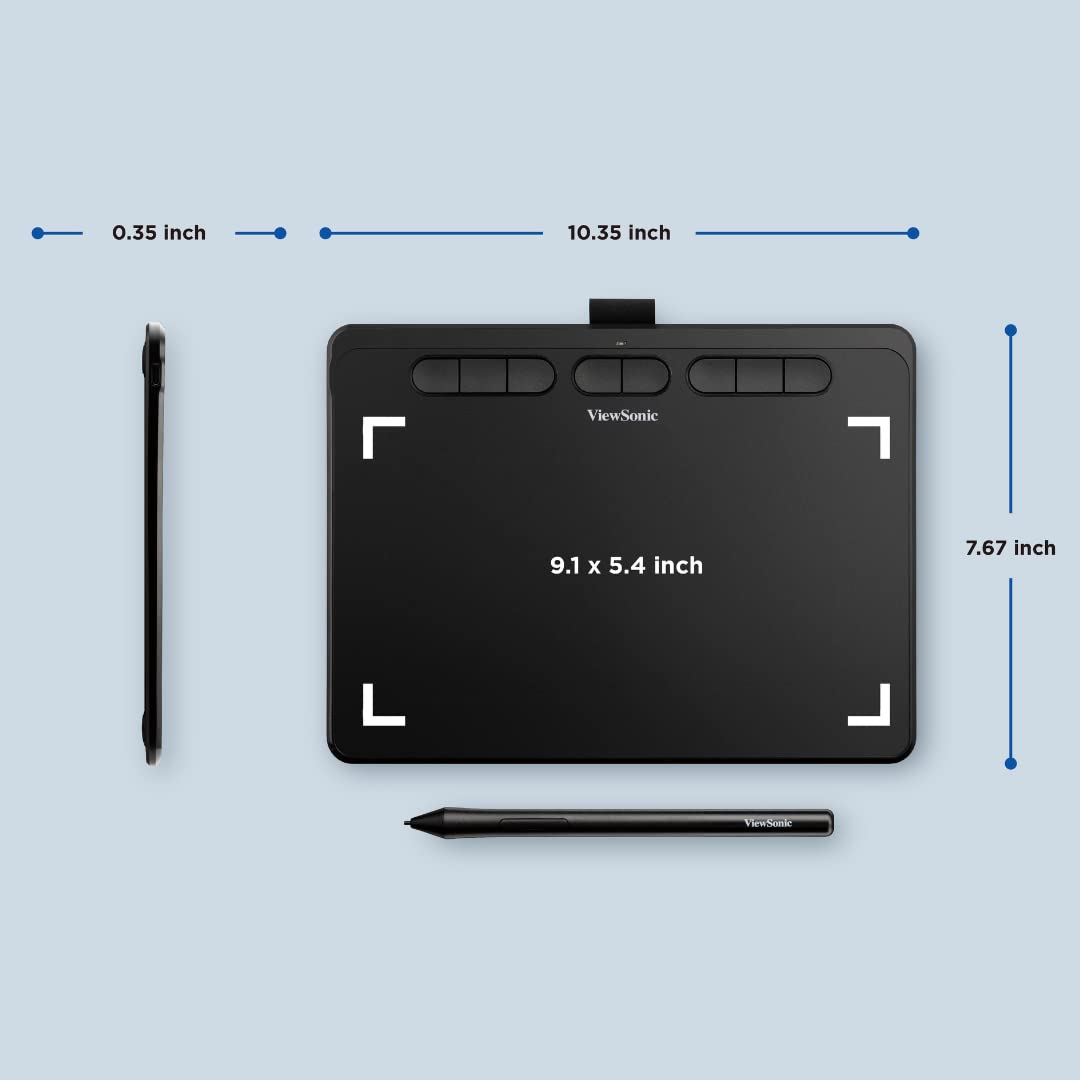 ViewSonic PF1020 Tableta gráfica de 10 pulgadas, portátil y versátil para estudiantes y creativos, 8.192 niveles de presión de lápiz y +-60 grados de inclinación, compatible con Mac y Windows