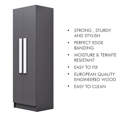 Image of Bniture Wooden Almirah for Clothes, Door for Bedroom, 2 Door Wardrobe with 4 Shelves Huge Storage Space (46D x 60W x 182H CM) | 3 Year Warranty (Slate Grey)