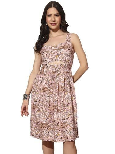 ADDYVERO Women Lavender Paisley Printed Fit & Flare Dress with Square Neck Deal