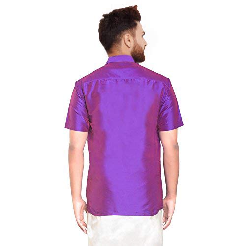Image of SJS-Men's Half Sleeve Solid Art Silk Shirt