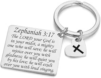Non-Branded Stainless Steel Square&Heart Dog Tags Military Bible Verse Prayer Cross Keychain