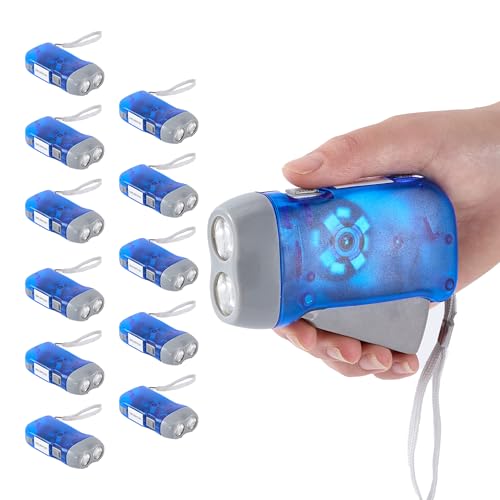 Evelots 12-Pack Hand Crank Flashlights for Emergencies, Double LED