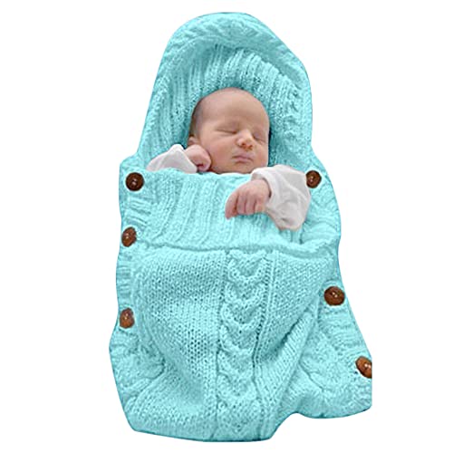 Image of XMWEALTHY Newborn Baby Wrap Swaddle Blanket Knit Sleeping Bag Receiving Blankets Stroller Wrap for Baby(Sky Blue) (0-6 Month)