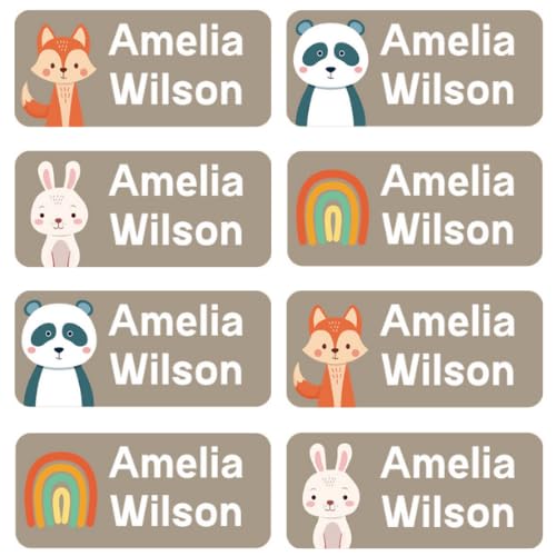 StiKiddo® 120 Premium Personalised Name Labels for Clothes & Items - Ideal for Clothing, Lunch Boxes & Items for Nursery, School & Daycare - No-Iron, Washable Stick-On Tags for Kids - Light Brown