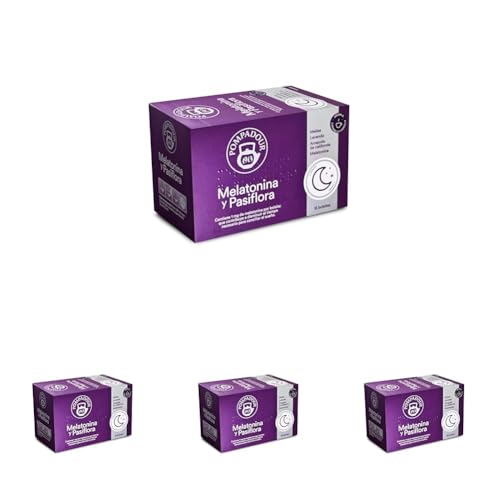 Pompadour | Melatonina y Pasiflora | Contribuye a Disminuir el Tiempo Necesario para Conciliar el Sueño | 1 Mg de Melatonina por Bolsita | 15 Bolsitas de 2 Gr (Paquete de 4)