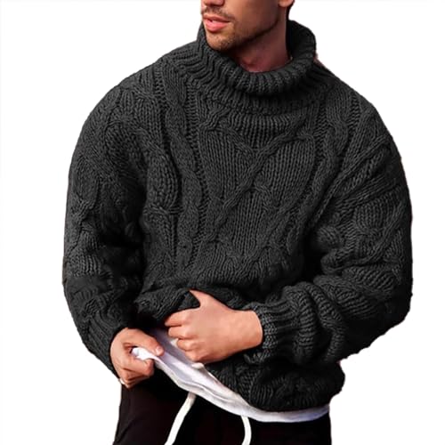 Mens Thermal Turtleneck Sweater Long Sleeve Cable Knit Winter Thermal Casual Solid Chunky Pullover Jumper