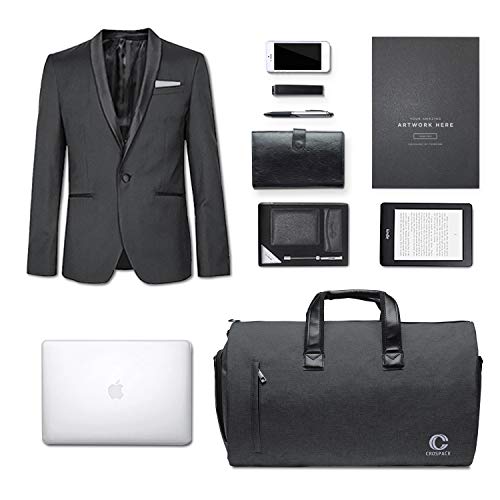 Crospack Carry on Garment Bag for Travel,Upgraded 55L Garment Bag Convertible Suit Duffle Bag for Airplane, Suit Bag for Men Dark Grey
