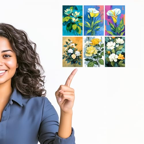 Image of SiddArtify Floral Wall Art Poster Print Set - Modern Flower Painting Decor for Living Room Bedroom Office - Set of 2-4x6 Inch - Board (Pack of 6) - Sticker (Pack of 6)