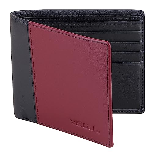 VISOUL Portefeuille en Cuir Véritable pour Homme, Portefeuille à Deux Volets avec Blocage RFID, 8 Fentes pour Cartes de Crédit, 2 Compartiments pour Argent...