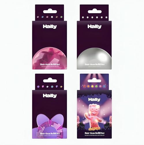 Hally Hair 360 Refill for Hair Gems - Multicolored Adhesive Jewels Only (No Stamper) Hearts Stars Flowers Pearls Blacklight Glow Hair Accessories for Girls & Teens