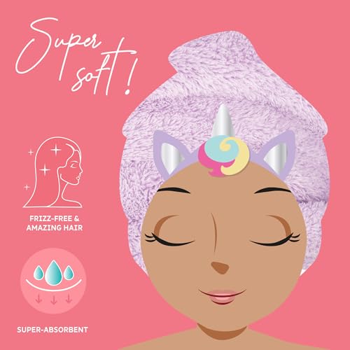 Legami - Love My Hair Haarschleier, Schnelltrocknung, Mikrofaser, Super Saugfähig, Weich, Anti-Cresp, Frauen Haar Handtuch, Verschluss mit Knopf, Unicorn-Thema