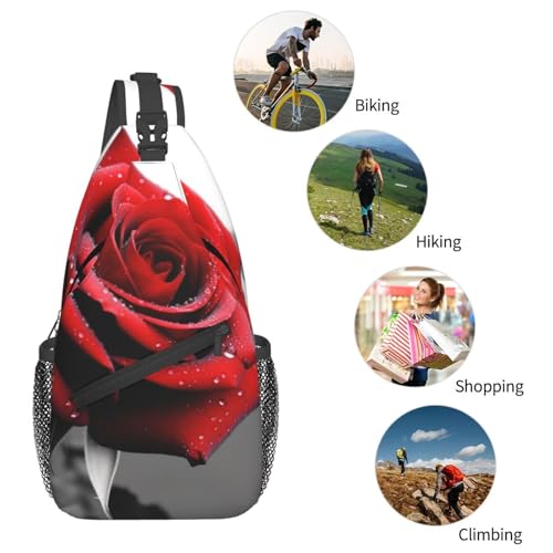 Mochila bandolera cruzada negra con diseño floral para senderismo miniatura 6