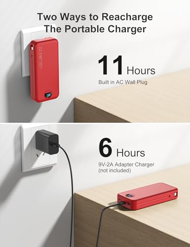 20000mAh Ultra-Portable-Charger-Power-Bank with Built in Cables&AC Wall Plug,PD20W USB-C Fast Charging Cell Phone Charger Battery Pack,LED Display Travel Battery Bank for All iPhone,Samsung,Android - Image 6