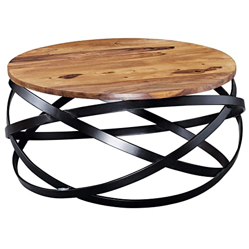 FineBuy Table Basse Bois Massif Sheesham Table de Salon 60 x 30 x 60 cm | Table d'appoint Style Industriel | Meubles en Bois Naturel Table de Sofa Cadre en métal
