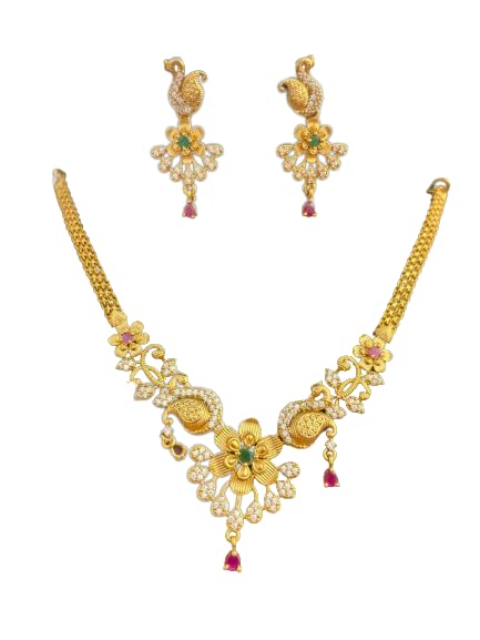 Traditional 1 Gram Gold Plated American Diamond Jewellery Set | AD Necklace for Women and Girls (B0CGXC1FV1) Amazon Price History, Amazon Price Tracker
