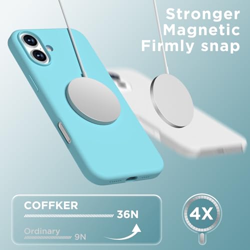 Image of Magnetic for iPhone 16 Case, Compatible with Magsafe, Suction Cup Phone Mount, [2 Screen Protectors][Camera Lens Protector] Silicone Shockproof Protective Slim Phone Cover 6.1 inch, Sea Blue