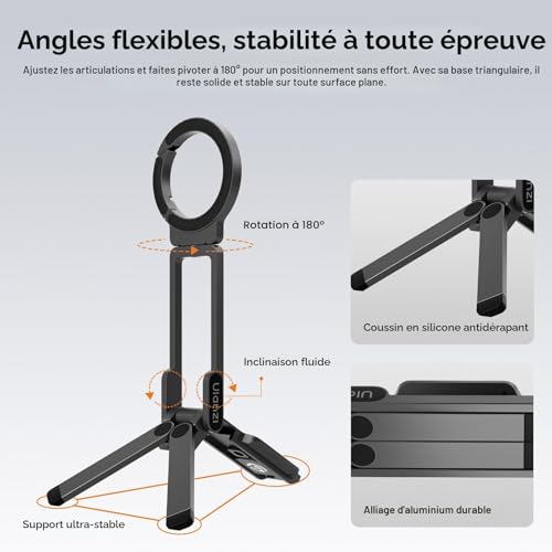 ULANZI MA38 Trépied Magnétique pour Téléphone Portable, Maglock Mousqueton Fixation Rapide, Aluminium Support Pliable, Mini Perche à Selfie Portable Compatible avec iPhone 17 16 15 14 13 12 Magsafe – vue 9