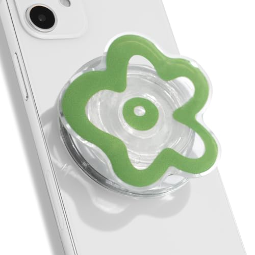 Soporte Magsafe para móvil OnTheGrip verde con margaritas ideal para viajes y videollamadas