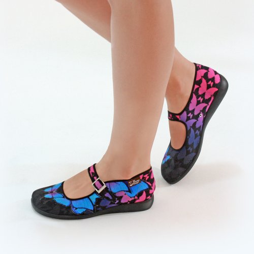 Image of Hot Chocolate Design Whimsical Women's Mary Jane Flats | Adjustable Buckle Strap, Round Closed Toe, Cushioned Insole, Vegan Textile, Lightweight All-Day Wear
